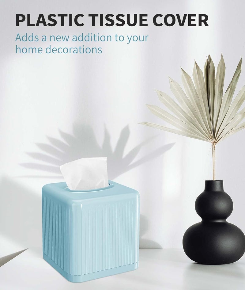 Livelab Tissue Box Cover and Holder - Square Plastic Decorative Tissue Dispenser - Modern Cube Style - For Bathroom, Living Room, Office - Blue - Image 2